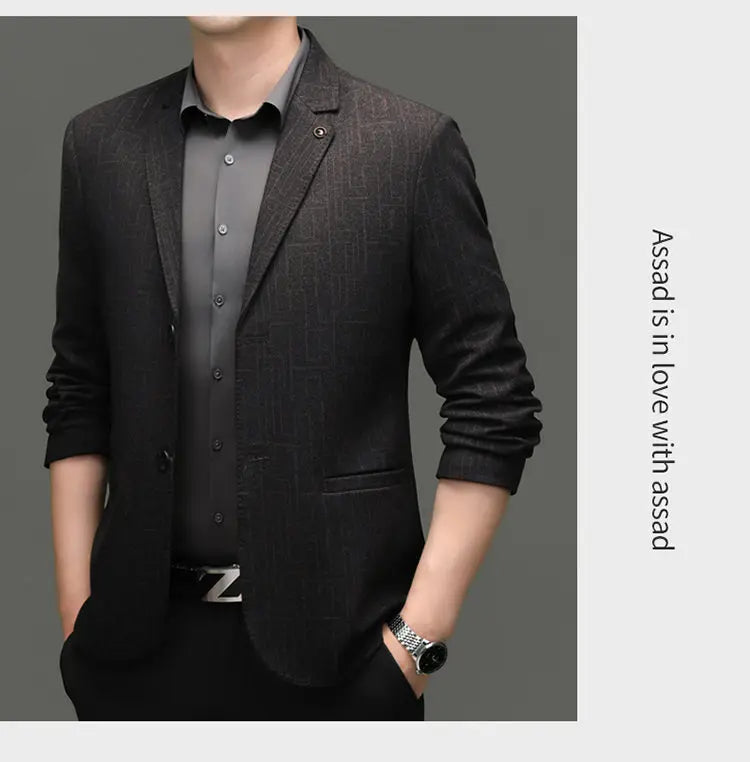 Men's Smart Casual Blazer Single Breasted Dark Pattern Coffee & Grey Spring Autumn