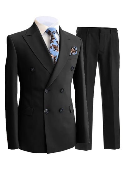 Men Suit 2 Pieces White Double Breasted Peak Lapel Formal For Wedding Groom Banquet Party Business Work Jacket And Black Pants
