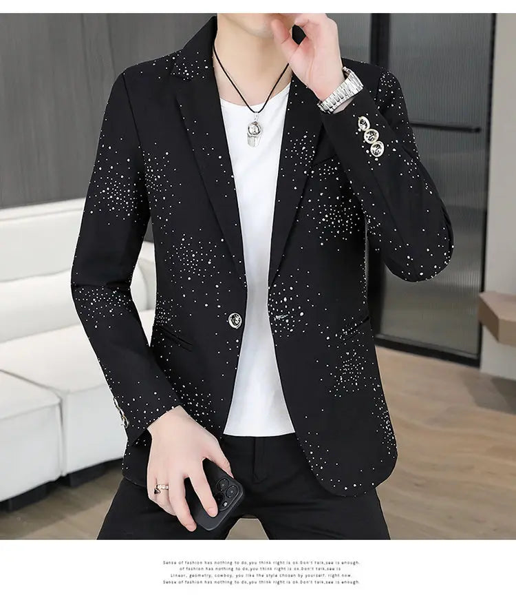 Blazer Men's Sequined High-end Hot Diamond Style Business Outdoor Travel Wedding Youth Slimming Casual High Formal Wear Blazer