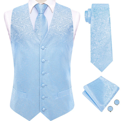 Men's Waistcoat Floral Paisley Vest with Tie Hanky Cufflinks Set for Wedding and Business