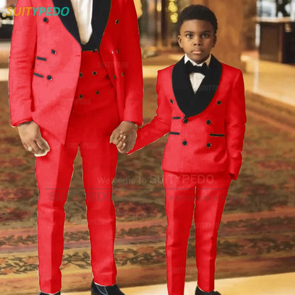 Fashion Boys Suit Sets Jacquard Shawl Lapel Jacket Wedding Flower Boy Costume Children Custom Suitable Blazer Vest Pants 3 Pcs