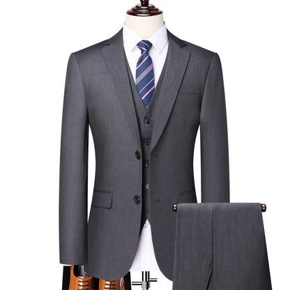 Men's Solid Color Formal Suit for Business, Banquet, and Wedding