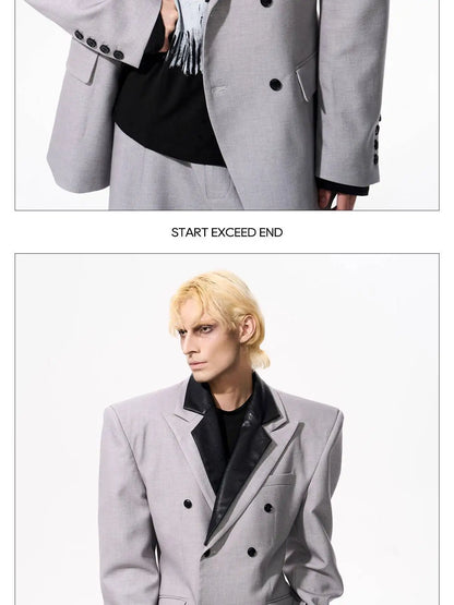 Luxury Social Clothes Men's Fashion Detachable Leather Neck Design Blazer Coat Men's 2025 Double Breasted Jacket JY4350