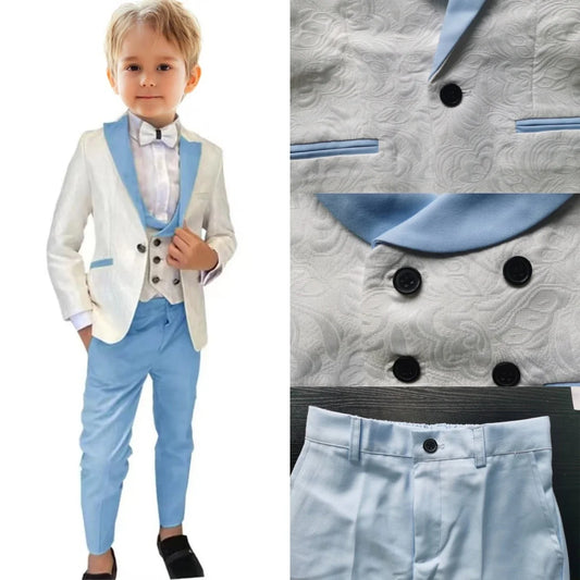 Boys 3-Piece Suit Set Jacket Vest Pants Paisley Slim Fit Kids Formal Tuxedo for Weddings