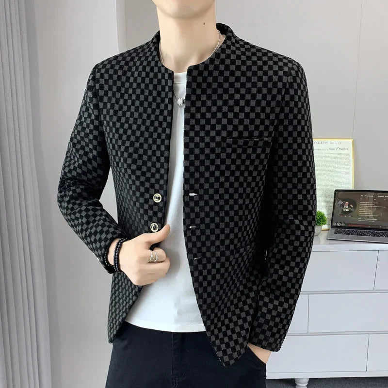 Blazer Fashionable Outdoor Travel Trend Gentleman Youthful Wedding Versatile Host Casual Korean Style Checkered Men's Blazer