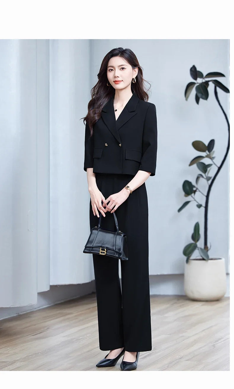 2025 New Fashionable Professional Womens Mid-Sleeve Suit Jacket + Pants. Soft and Comfortable