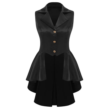 Women Sleeveless Vests Steampunk Victorian Costumes Waistcoat Jacket Top Turn-Down Collar Tuxedo Tank Top Cosplay Gothic Outfit