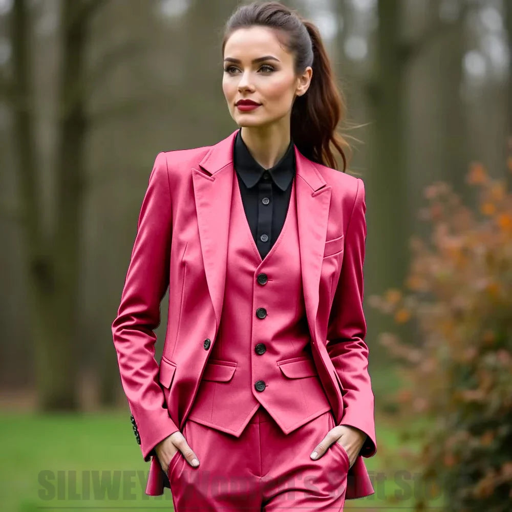 Women 3 Piece Suit Set Blazer Vest Pants Slim Fit Office Business Party Formal Attire Customizable Size for Ladies