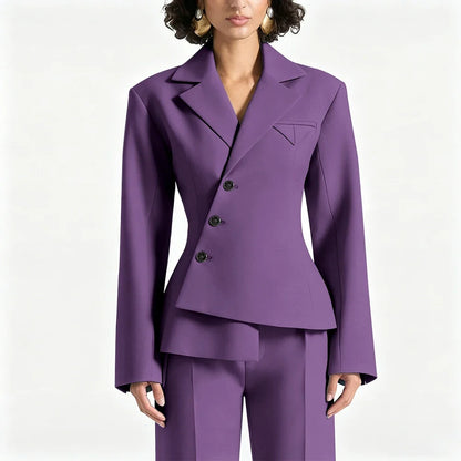 Black Asymmetric Blazer Suit Women's Slim Fit Single Breasted Notch Lapel Set Minimalist Office Modern Casual Workwear Outfit