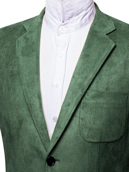 Forest Green Faux Suede Mens Sport Coat, Two Button Notch Lapel Casual Blazer, Single Business Suit Jacket Wedding Daily Wear