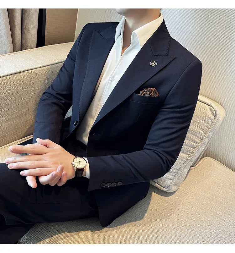 (Jacket+Pant) Luxury Men Slim Fit Business Suits 2-Piece High Quality Italian Style Wedding Social Party Tuxedo Men Clothing