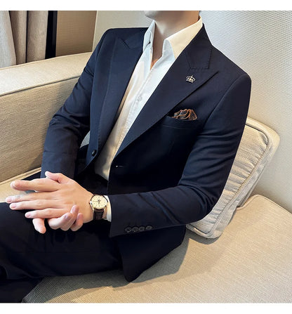 (Jacket+Pant) Luxury Men Slim Fit Business Suits 2-Piece High Quality Italian Style Wedding Social Party Tuxedo Men Clothing