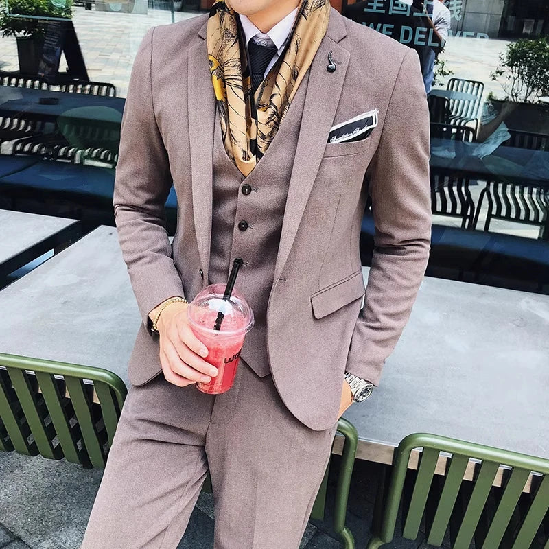 Men's 3-Piece Formal Suit Slim Fit Blazer Vest Pants for Wedding Business Smart Casual