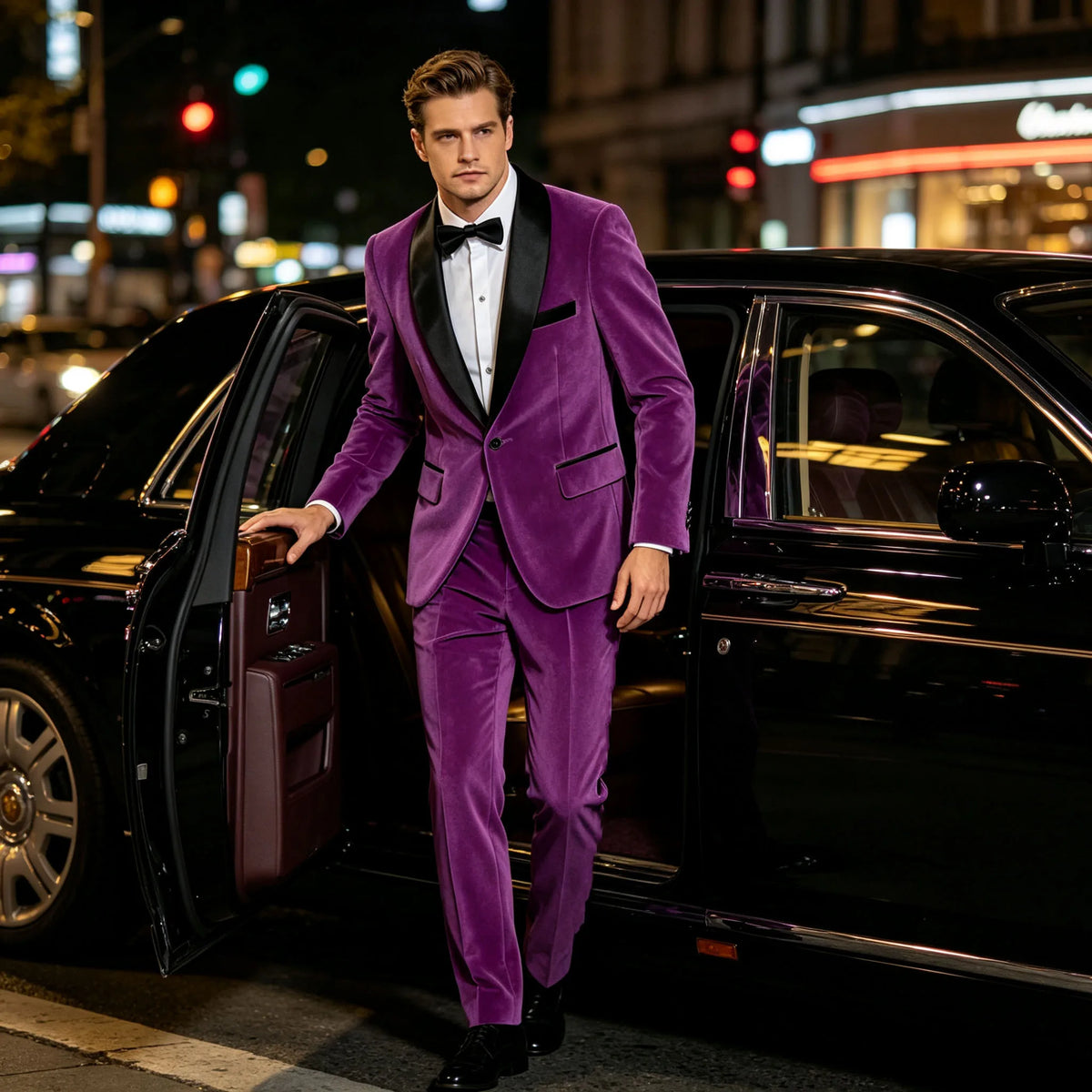 Men's Velvet 2-Piece Tuxedo Suit Satin Shawl Lapel Slim Fit Blazer & Pants for Wedding, Prom & Banquet