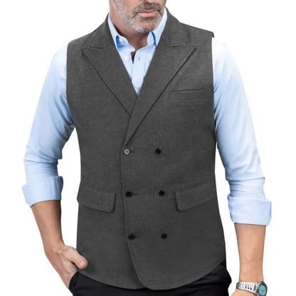 Men's Double-Breasted Herringbone Vest for Weddings & Formal Occasions