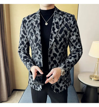 Jacquard Denim Korean Slim Fit Suit Coats 2025 New High Qualitys Fashion Men Slim Fit Business Formal Social Suit Jacket 4XL-M