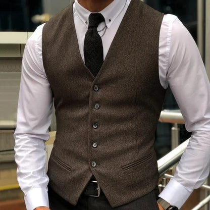 Men's Vest Herringbone Single Breasted Lapel Waistcoat for Wedding & Formal Occasions