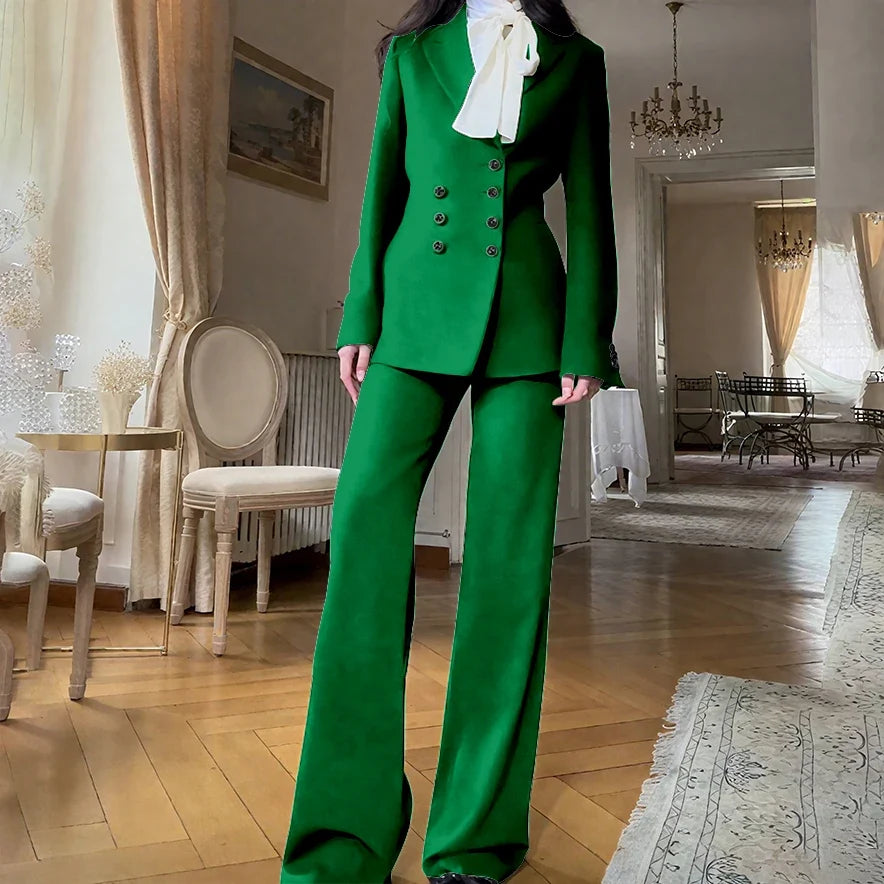 2025 New Women Casual Blazer Suit Set with Double-breasted Office Formal Pant Suit Separates Slim Fit Custom Made Traje de Mujer