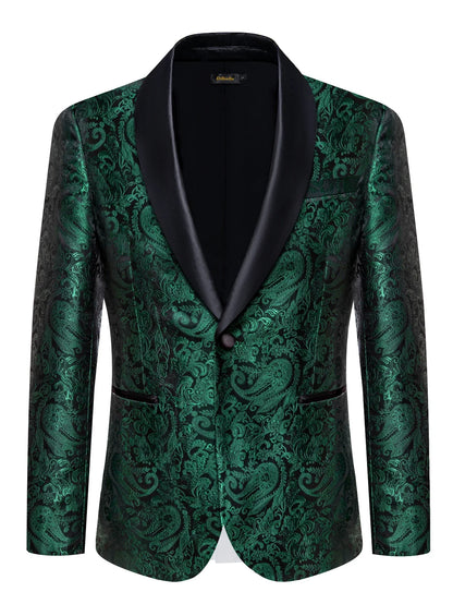Men's Red Green Pink Black Paisley Pattern Party Blazer Suit Jacket with Lapel