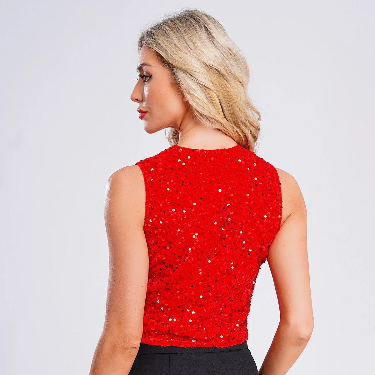Women's Sleeveless Vest Disco Party Tops Clubwear Streetwear Lady V-neck Sequins Vests Fashion Waistcoat Music Festival Outfit