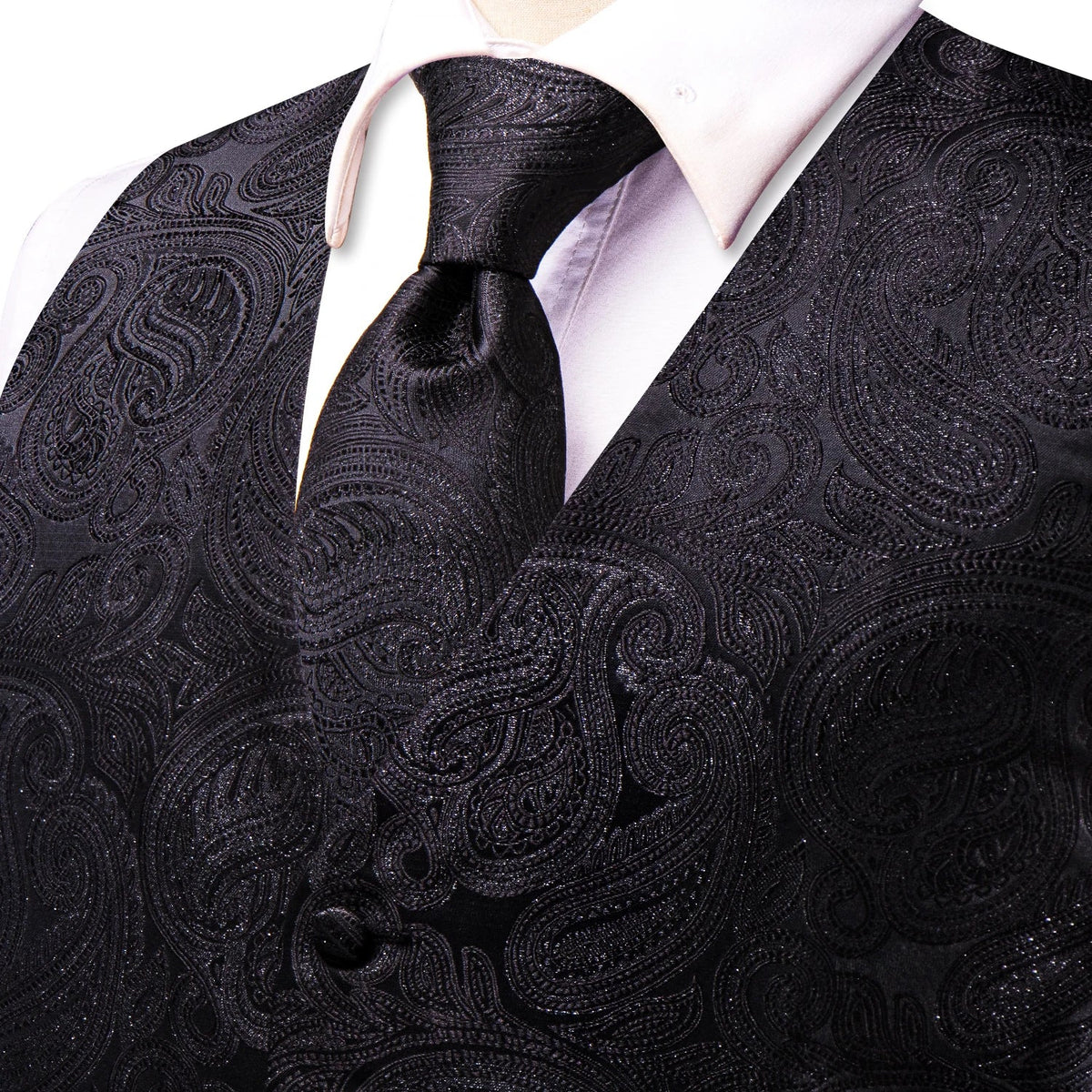 Men's Vest Tie Hanky Cufflinks Set – Wine Black Paisley Jacquard for Weddings & Formal Events