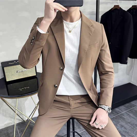 7XL 6XL (Jacket+Pant) Spring Summer Simple Casual Suit 2023 Men's Business Groom Wedding Tuxedo Formal Prom Party Office Suit