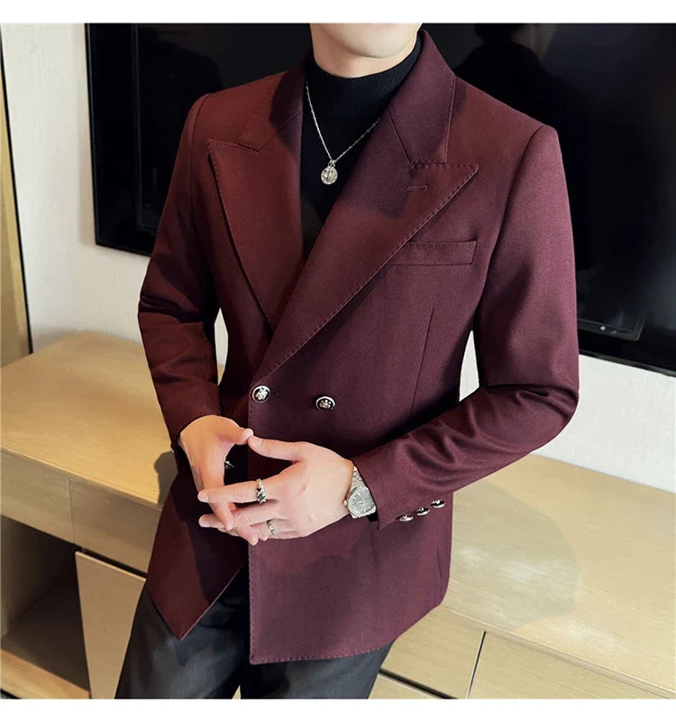 Autumn Winter Thickened Woolen Suit Jacket Men Double-breasted Casual Business Blazers Slim Fit Wedding Social Dress Coat M-4XL