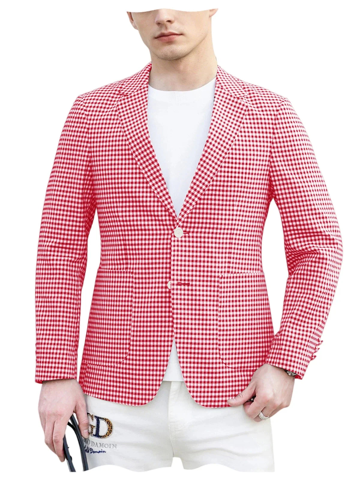 Men's Plaid Cotton Blazer Notch Lapel Suit Jacket 2 Buttons Lightweight Breathable Casual Business for Summer Office Daily Wear