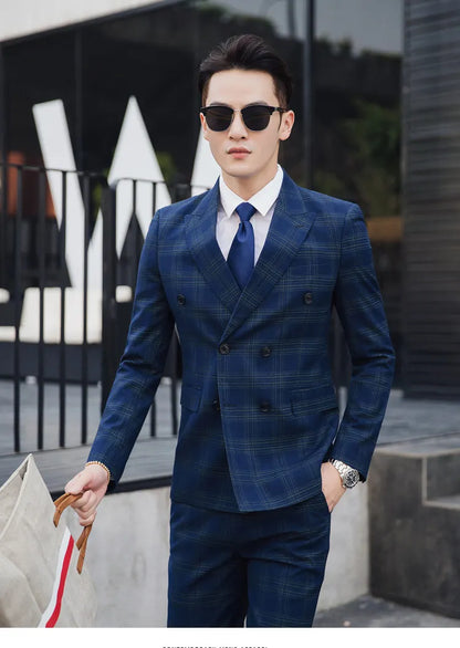 Men's Three-Piece Suit – Double Breasted Slim Fit Formal Suit for Men in Multiple Colors