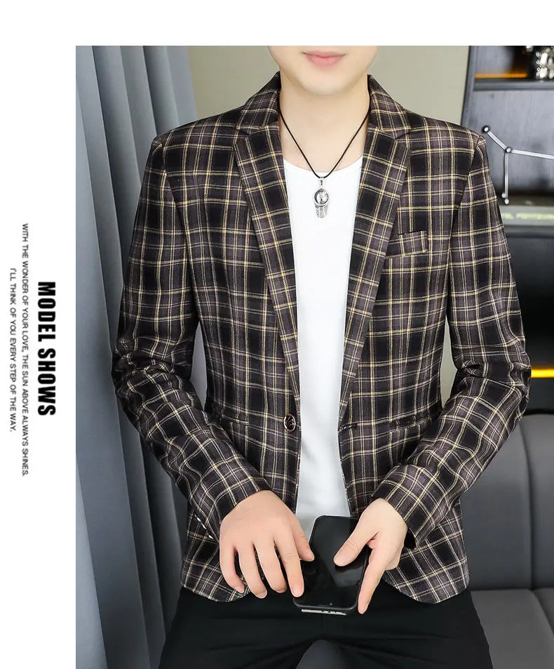 2026 Blazer Outdoor Men's Checked Fashion Business Trend Wedding Slimming Gentleman Casual Korean Travel High Formal Wear Blazer