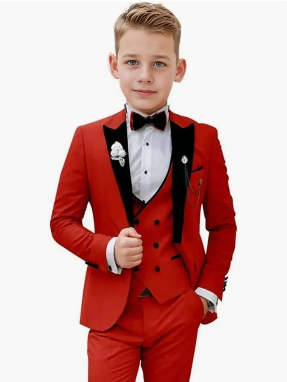2026 Newest Multi Colors Boys Slim Fit Suits 3 Pieces Wedding Ring Bearer Outfit Chic Velvet Collar Kids Suit Set Party Tuxedo