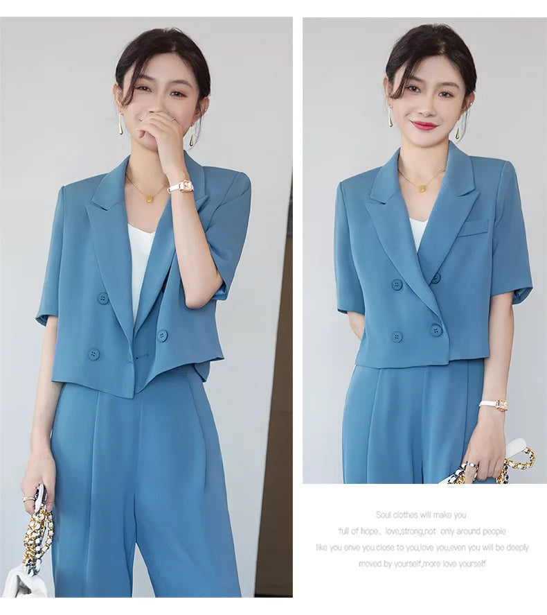 Blazer Short Suit Small Workplace Commuting Temperament Thin Suit Summer Button Suit OL Work Clothes Pant Sets