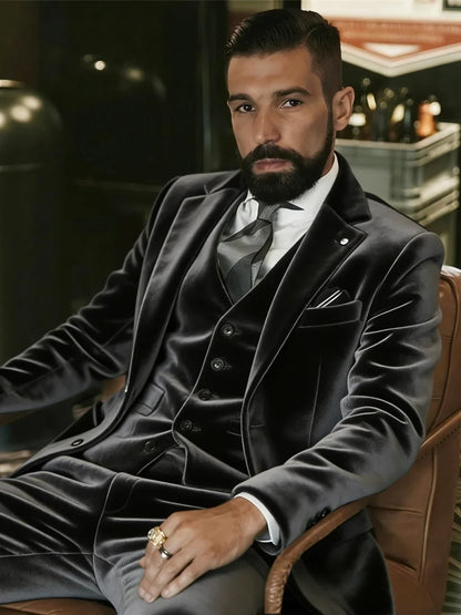 Men's Velvet Suits 3 Pieces Dancing Prom Wear Notched Lapel Man Formal Suit Set Banquet Party Outfit Plus Size Wedding Tuxedo