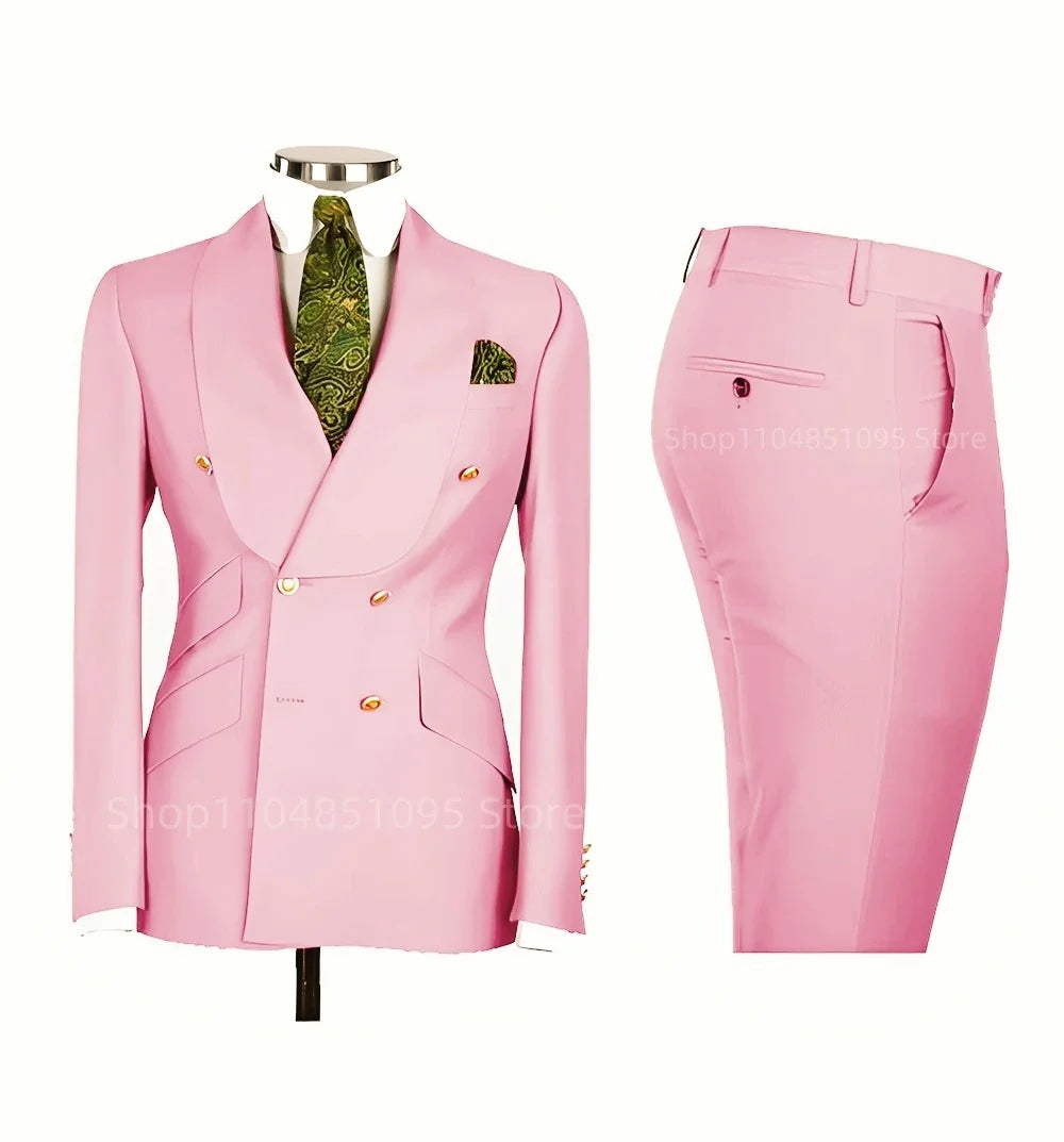 Solid Slim Fit 2 Piece Wedding Men's Tuxedos Formal Groom Suits with Shawl Lapel Blazer And Pants for Prom Party Best Man