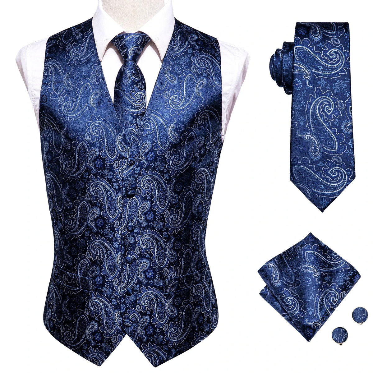 Men's Floral Paisley Vest and Tie Set – Formal Waistcoat with Necktie and Pocket Square for Weddings and Business Events