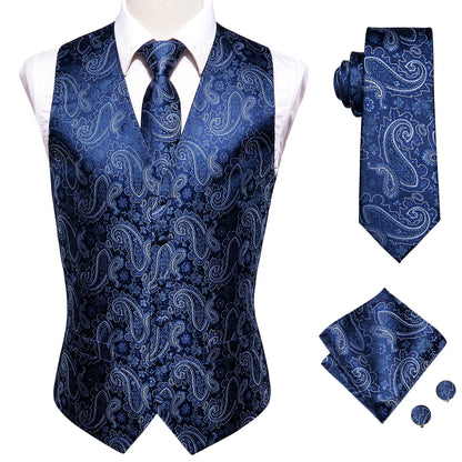 Men's Floral Paisley Vest and Tie Set – Formal Waistcoat with Necktie and Pocket Square for Weddings and Business Events