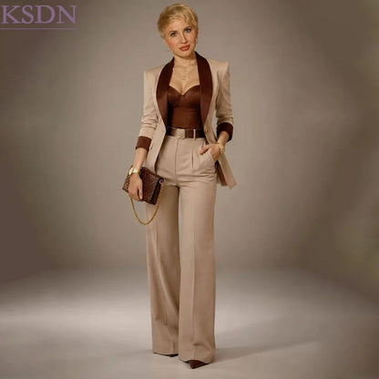 Customized Business Women's Suits High Quality One-Button Shawl Lapel Blazer Luxury Slim Fit 2 Piece Jacket Pants For Office