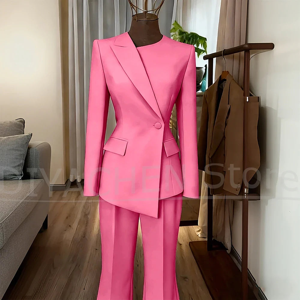 Women's Suit Slim Fit Blazer and Flared Trousers Elegant Formal Outfits Office Casual Party Fashion Pants Sets Two Piece