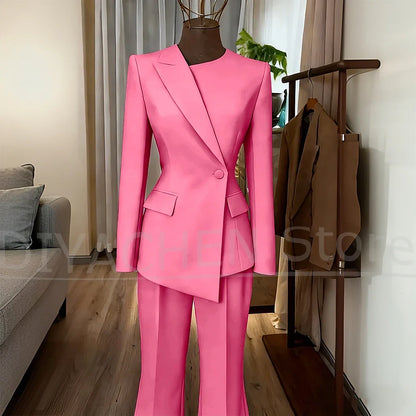 Women's Suit Slim Fit Blazer and Flared Trousers Elegant Formal Outfits Office Casual Party Fashion Pants Sets Two Piece