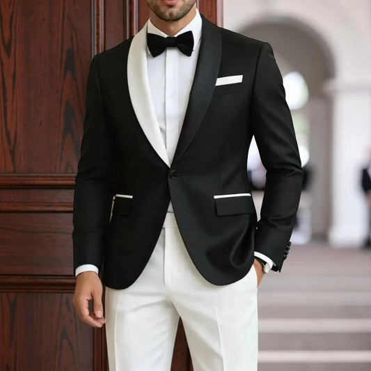 Formal Suits for Men Contrast Color 2 Pieces Wedding Tuxedo Shawl Lapel Prom Evening Groom Office Wear (Jacket + Pant)