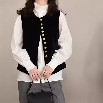 2025 Autumn Winter Chinese Style Velvet Vest Jacket Women's Sleeveless Coat Versatile Slim Lady Retro Waistcoat Outwear