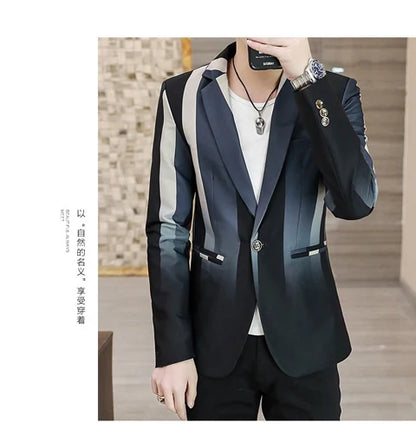 Blazer Men's Fashion Business Gentleman Slim-fit Stripes British Style Outdoor Performance Trend Wedding Banquet Casual Blazer