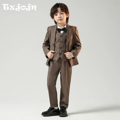 Txjojn Plus Size Kids Tuxedo 4 Pieces,Formal Handsome Boys Suits Party Wear,Notched Lapel Children's Fashionable Suit Set