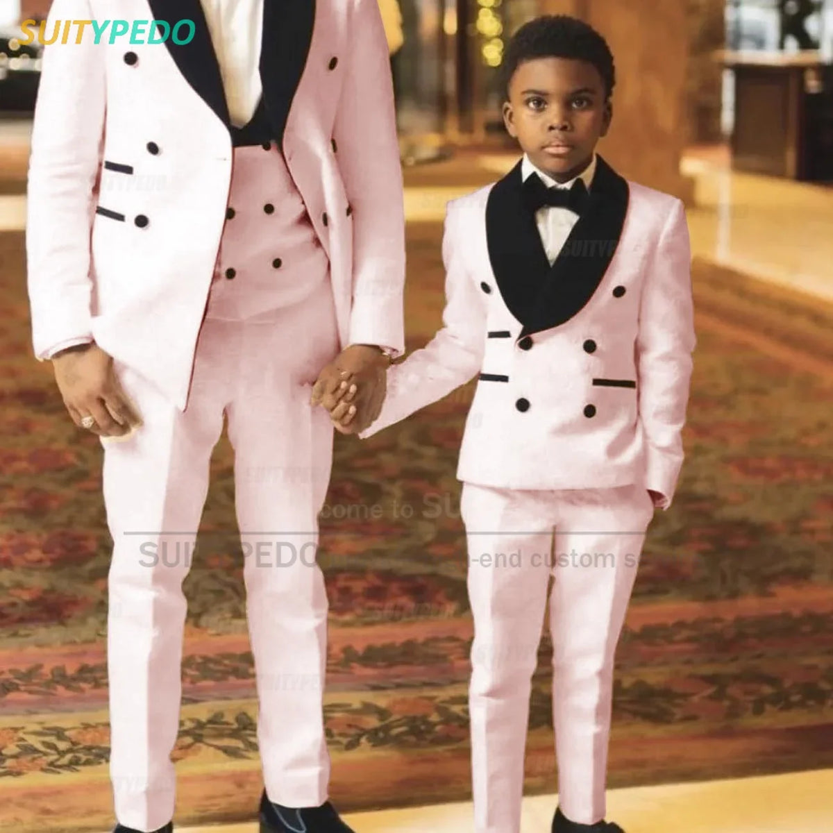 Fashion Boys Suit Sets Jacquard Shawl Lapel Jacket Wedding Flower Boy Costume Children Custom Suitable Blazer Vest Pants 3 Pcs