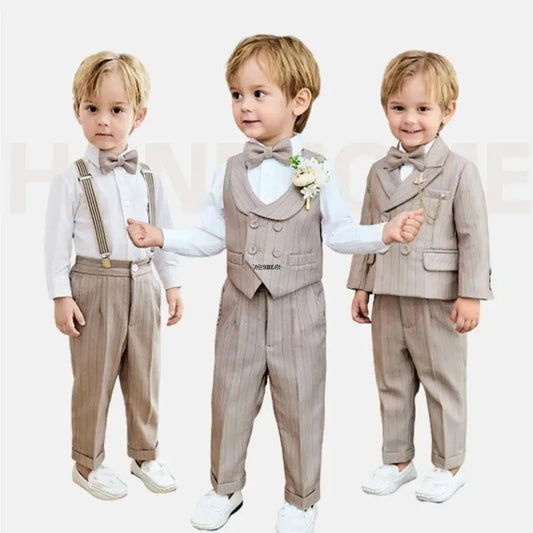 Boys Formal Suit Set | Tuxedo Blazer with Vest, Pants & Tie for Weddings and Special Occasions