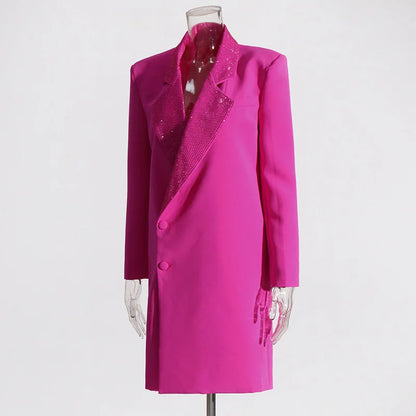 Spring Autumn New Women Long Blazer Solid Color Studded Diamonds Single Breasted Elegant Chic Ins Party Trench Coat HK16277
