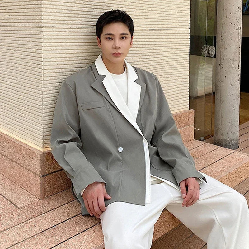 Collar Double 2026 Contrast Spring Layer New Color Casual Blazer Coat Men's Fashion Handsome Elegant Male Clothes JY8406