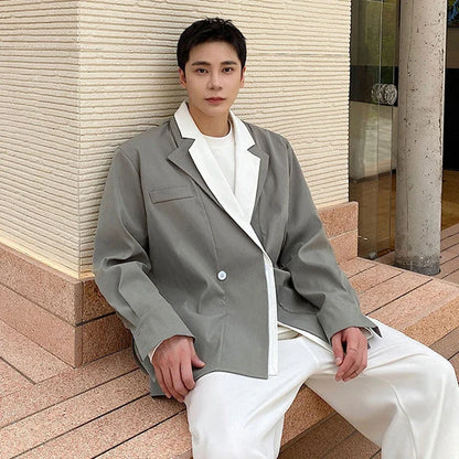 Collar Double 2026 Contrast Spring Layer New Color Casual Blazer Coat Men's Fashion Handsome Elegant Male Clothes JY8406