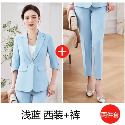 Fashionable professional women's mid-sleeved suit, high-quality two-piece pants + suit jacket, new spring 2026