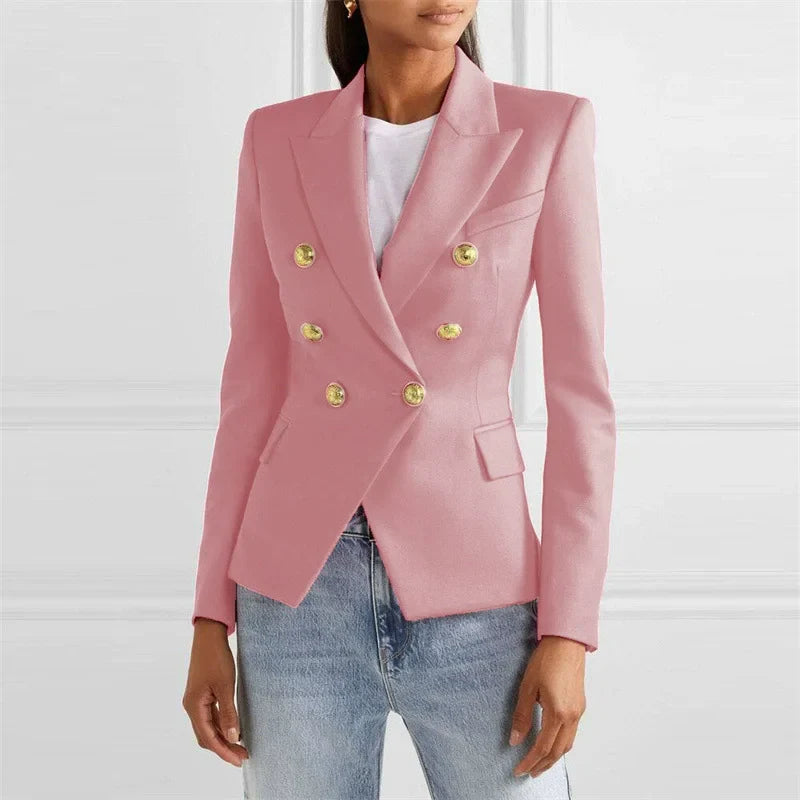 Spring 2025 Women's Casual Faion s Slim Fit Polyester Ladies Jaets Suits Double Breasted Long Sve Pure Color